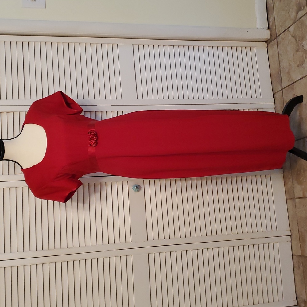 Just Choon Vintage Red Maxi Dress Sexy Side Slit Tie Back, Size 11
